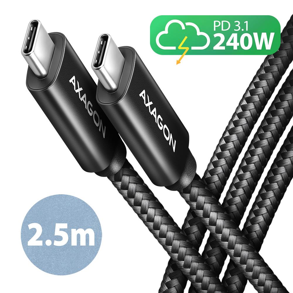 07fee525-75a4-458e-a7af-e2afa7f861b5 CABLE USB-C TO USB-C 2.5M 240W/BRAID BLK BUCM2-CM25AB AXAGON - Image 1